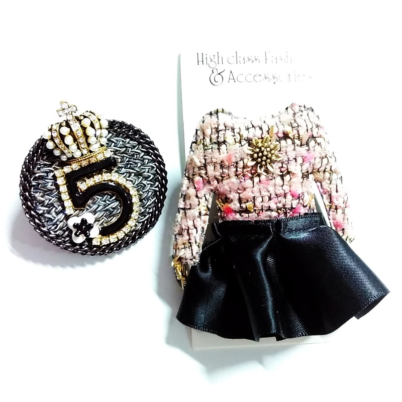 Coreea de brand la modă stil de design cc broșe bijuterii pentru femei și cinci de perle de cristal stras broșă ace