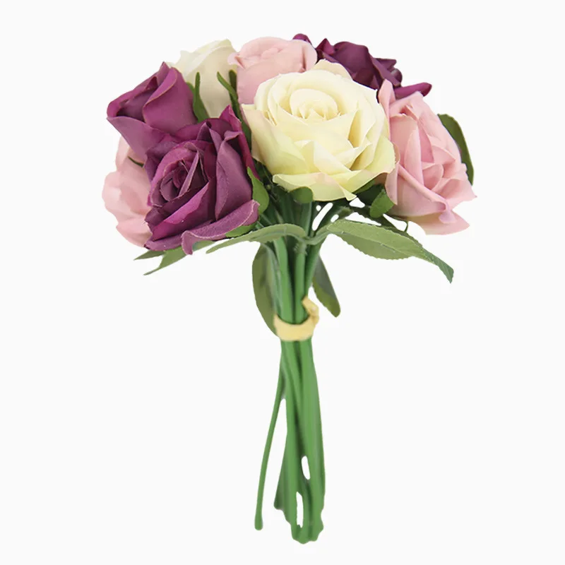 9Pcs Rose Flori Artificiale DIY Flores Flori Flori de Matase Buchet Mireasa Flori False pentru Decor Nunta Petrecere Decor Acasă