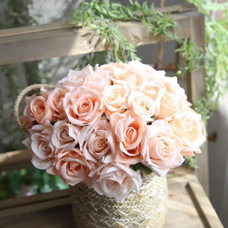 9Pcs Rose Flori Artificiale DIY Flores Flori Flori de Matase Buchet Mireasa Flori False pentru Decor Nunta Petrecere Decor Acasă