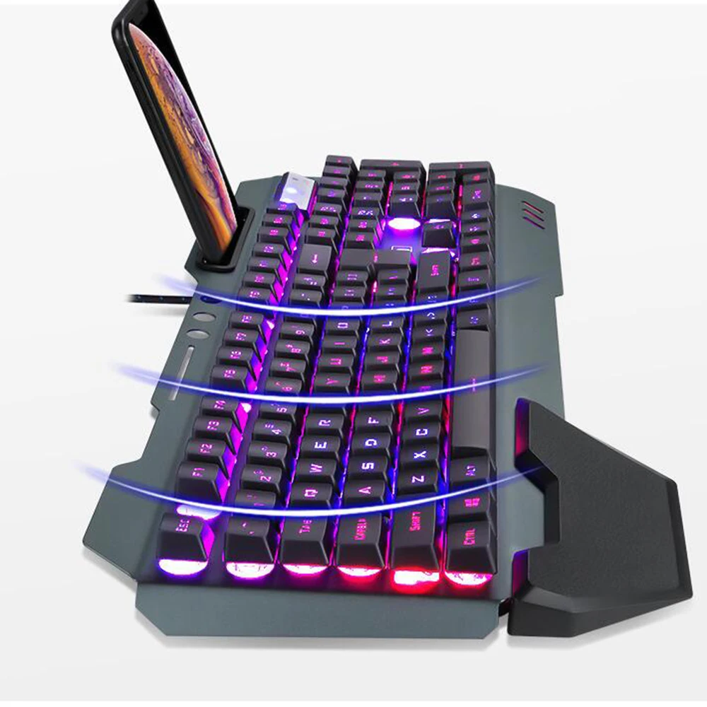 Mecanică Simt RGB cu iluminare de fundal mai Multe comenzi Rapide Tastatură de Gaming Impermeabil 3200 DPI mouse-urile Optice Mouse Pad Set cu Pix Suport de Telefon
