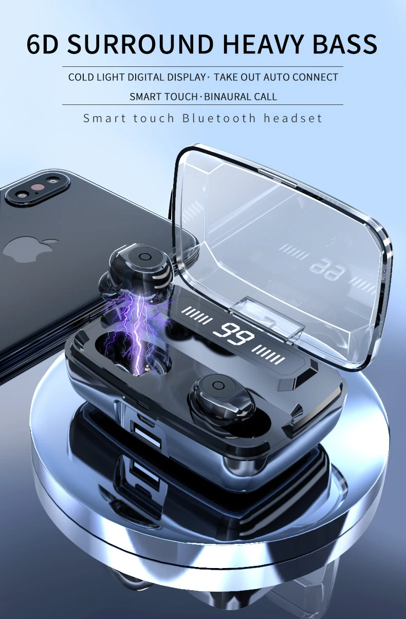 F9 Mini Bluetooth 5.0 Cască Capacitate de 3500MAH TWS Căști CONDUS Gemeni Pavilioane IPX7 rezistent la apă 5D Căști Stereo