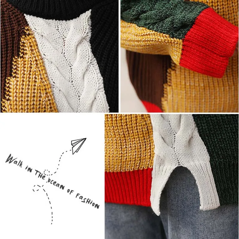 Toamna Iarna jumper Pulover Femei Multi indicatoarelor de pe Panoul de Tricot Vintage Stripe O-gât Maneca Lunga pulover pulover Chic B-029