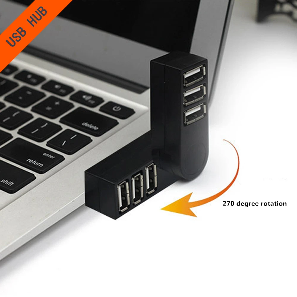 Mini Hub USB 2.0 cu 3 porturi USB 2.0 rotativ splitter adaptor hub pentru PC notebook laptop, negru