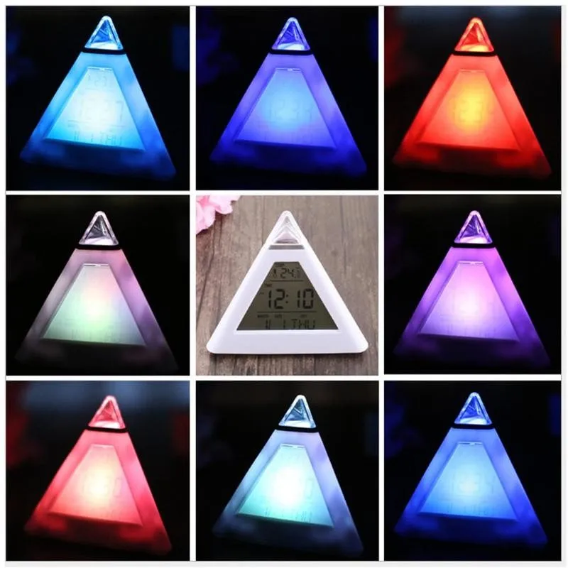 1 buc Triunghi 7 Culori LED Temperatura de Afișare Săptămână Ceas cu Alarmă Digital Home Decor Creativ Leneș Ceas Deșteptător