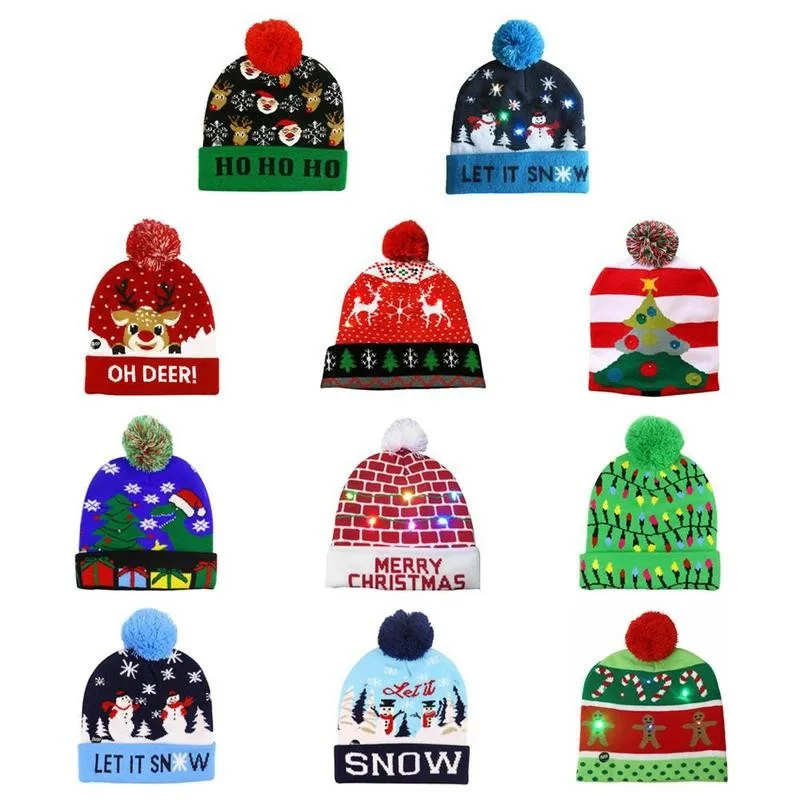 Crăciun Stralucitoare Colorate Tricotate Pălărie de Lumină LED Pălărie Tricot Decoratiuni de Craciun Pentru Casa Santa Elan Pălărie Nitted Pălărie Cadou Pentru Copii