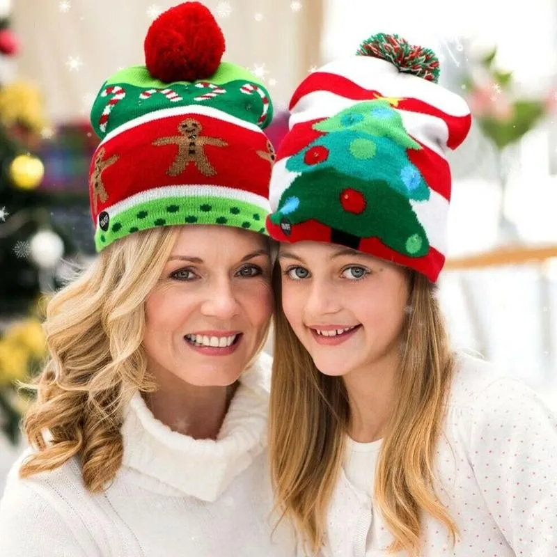 Crăciun Stralucitoare Colorate Tricotate Pălărie de Lumină LED Pălărie Tricot Decoratiuni de Craciun Pentru Casa Santa Elan Pălărie Nitted Pălărie Cadou Pentru Copii