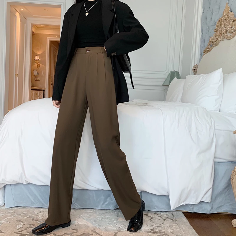 Whcw Cgdsr Largi Picior De Iarnă Office Toamna Solid Pantaloni Femei 2020 Liber Coreean Talie Mare Culoare Drept Casual Pantaloni Plus Dimensiune