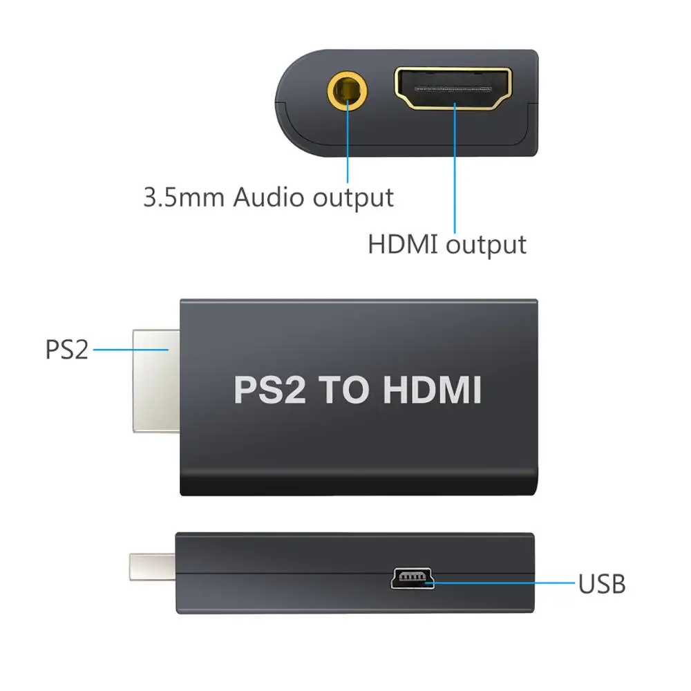 LiNKFOR PENTRU PS2 Convertor HDMI Cu Adaptor de 3,5 mm pentru Căști Audio Jack Cu 3 Metri Cablu HDMI Pentru HDTV HDMI Monitor