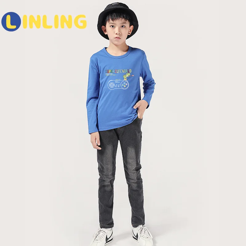 LINLING Simplu 3 Stilul Copii Baieti Tricou Desene animate cu Maneca Lunga O-gât Copii Scrisori de Imprimare tricouri, Topuri din Bumbac pentru Copii T-shirt P570