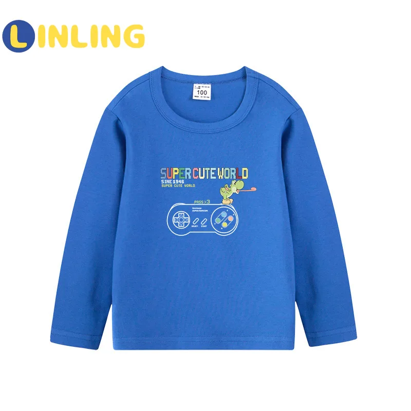 LINLING Simplu 3 Stilul Copii Baieti Tricou Desene animate cu Maneca Lunga O-gât Copii Scrisori de Imprimare tricouri, Topuri din Bumbac pentru Copii T-shirt P570