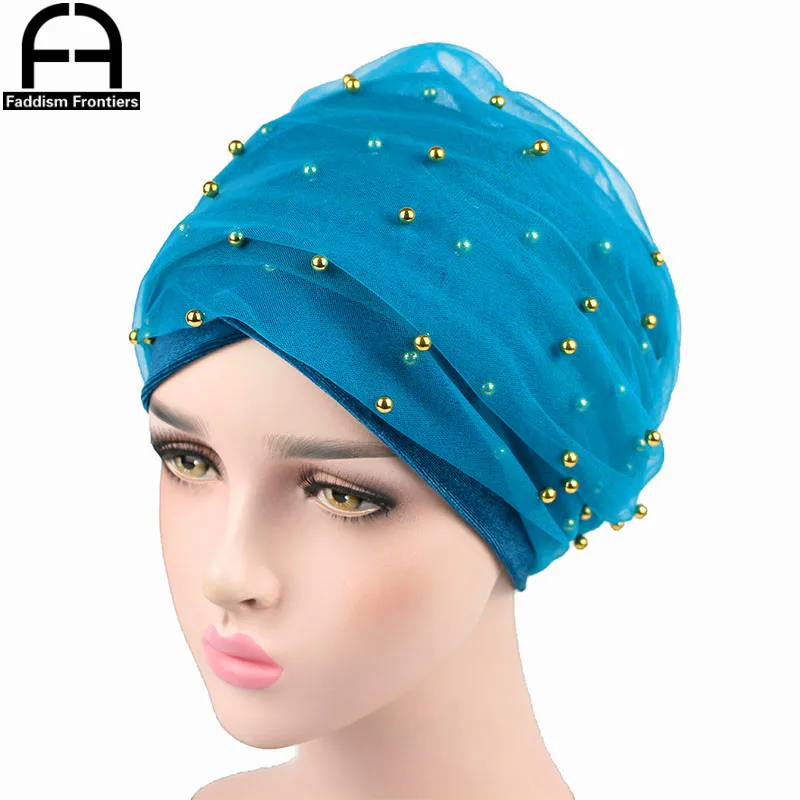 Femei De Moda De Catifea Turban Ochiuri Lungi Trupa Gold Pearl Turban De Catifea Banda Chimioterapie Articole Pentru Acoperirea Capului Hijab Turbante Accesorii De Par