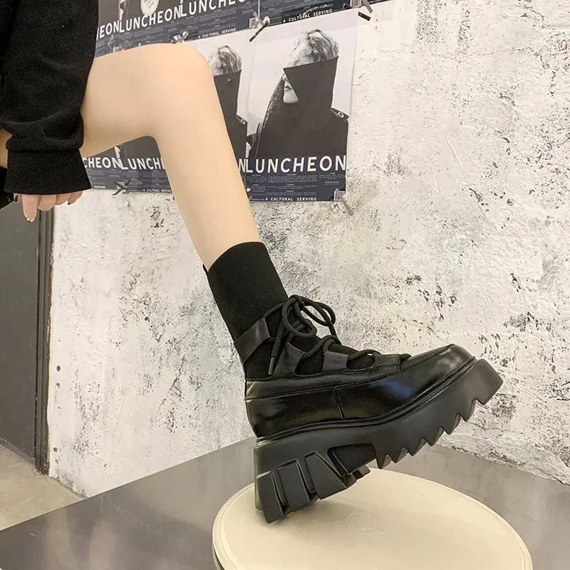 2020 Toamna Iarna Femei Glezna Cizme Brand De Moda Cizme Cu Platforma Indesata Doamnelor Pantofi Ciorap Gladiator, Cizme Femei Negru