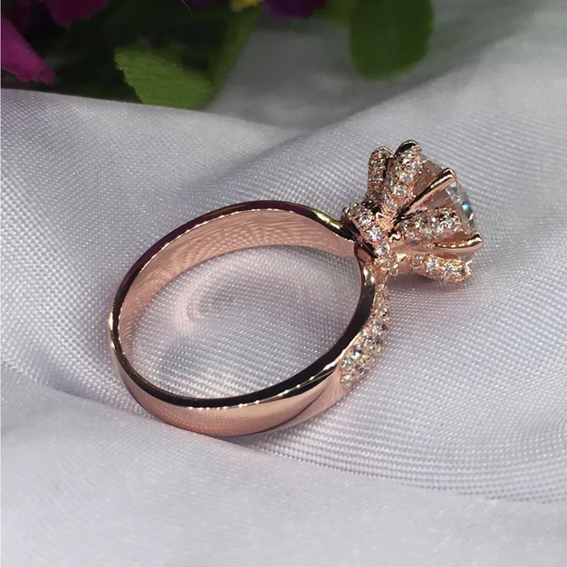 Forma de floare inel cu Diamant de culoare Argintie AAAAA Cz-a Aniversare de nunta trupa inele pentru femei Mireasa Declarația Partidului Bijuterii