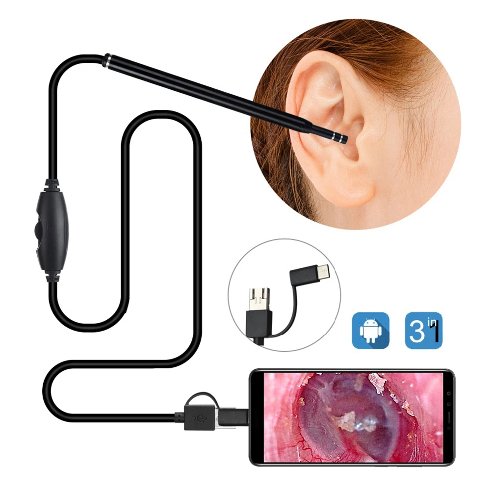 5.5 mm 3 in 1 Ureche curat camera android endoscopie aparat de fotografiat usb otoscop puncte tip c ear otoscop medicale ureche selector cutie de cadou