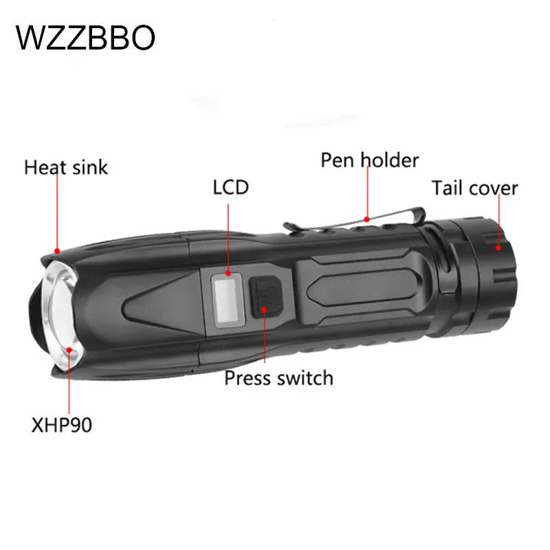 100000 de lumeni LED-uri Puternice Lanterna XHP 90 lanterna reincarcabila cu USB charing 26650 baterie auto-apărare camping