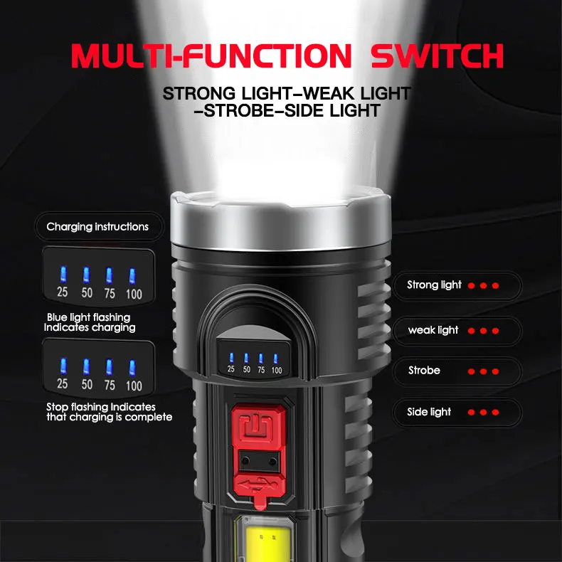 8000LM Puternic USB Reîncărcabilă Lanterna+COB lumina Partea 4Modes Lanterna LED-uri cu Built-in Baterie rezistent la apa Lanterna Tactice