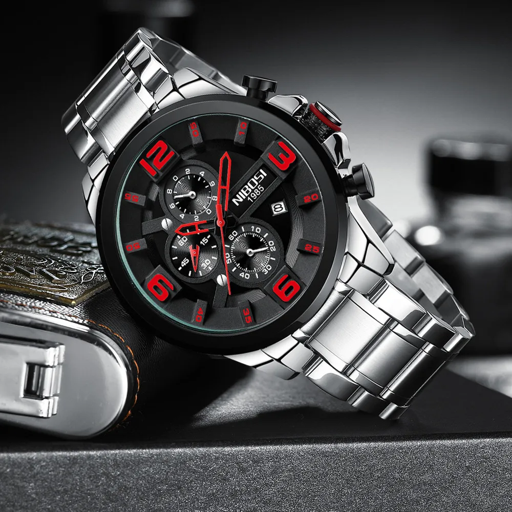 NIBOSI Noul Negru Mare pentru Bărbați Ceasuri de Top Marca Sport de Lux Cuarț Bărbați Ceasuri Cuarț Negru Ceas Sport Barbati Relogio Masculino