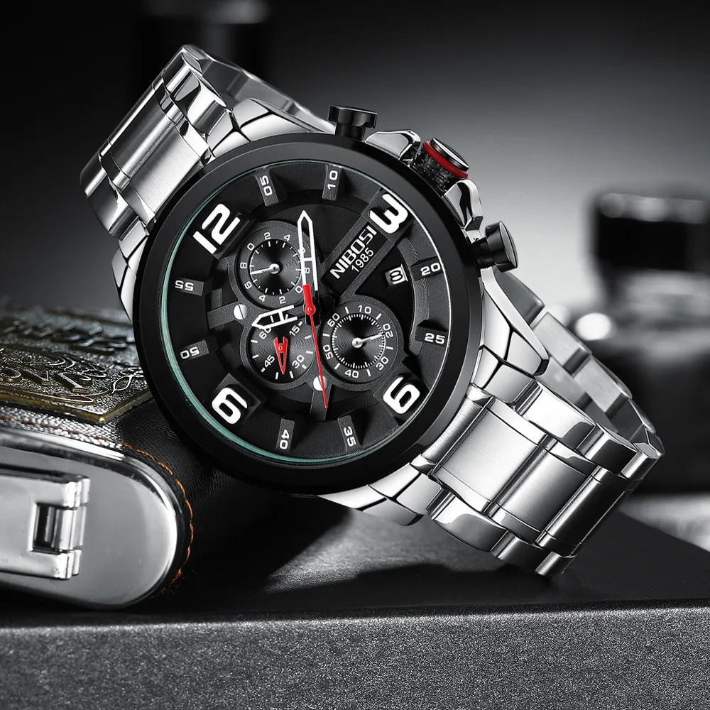 NIBOSI Noul Negru Mare pentru Bărbați Ceasuri de Top Marca Sport de Lux Cuarț Bărbați Ceasuri Cuarț Negru Ceas Sport Barbati Relogio Masculino