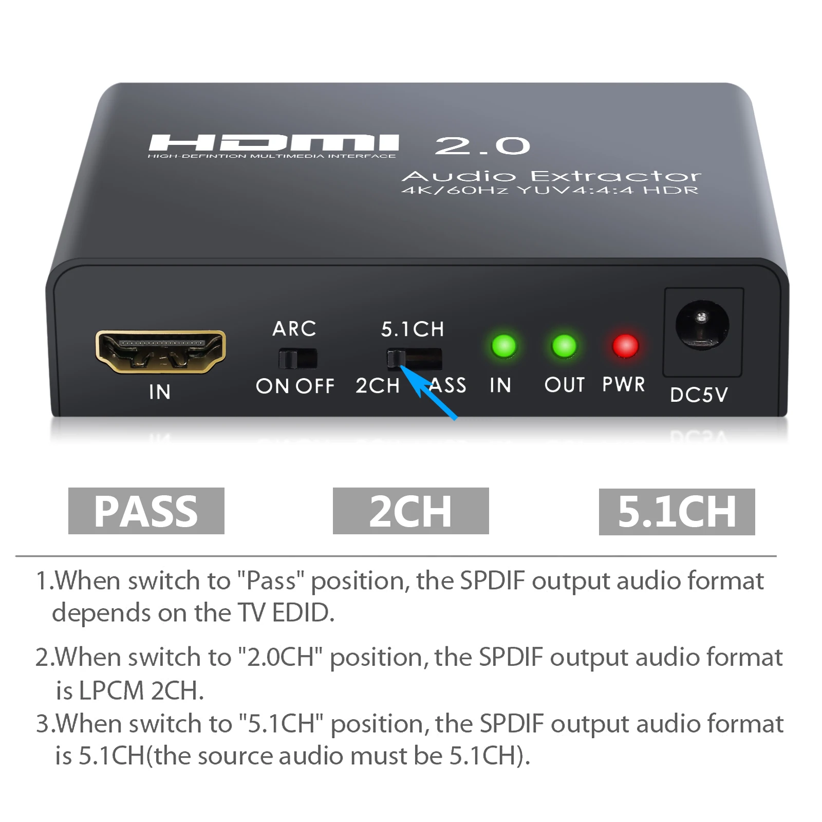 HDMI 2.0 Audio Extractor Suport 4k 60hz Yuv 4:4:4 Hdr Hdmi Convertor Adaptor Hdr Hdmi La Optic Toslink Spdif Audio