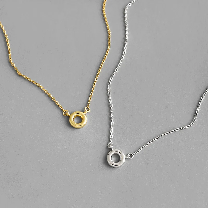 Real argint 925 mini cerc pandantive coliere pentru femei, minimalist de culoare de aur cravată colier de lanț de gât bijuterii