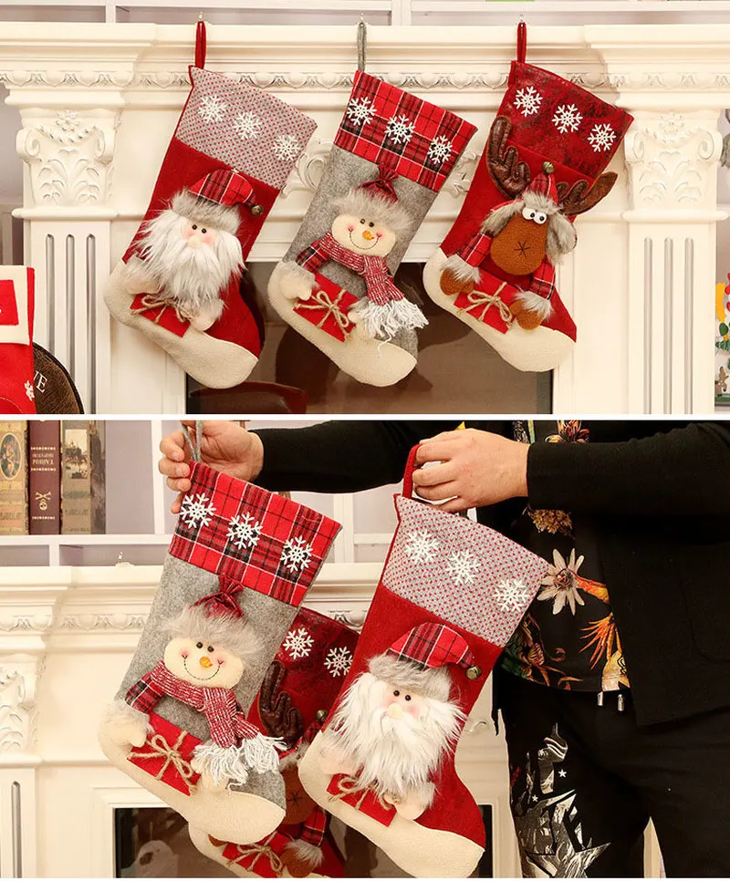 46CM*22CM Ciorapi de Crăciun Șosete cu om de Zăpadă Moș Elan de Imprimare Crăciun Bomboane Cadou Geanta Șemineu Crăciun Decorare Pom de Anul Nou