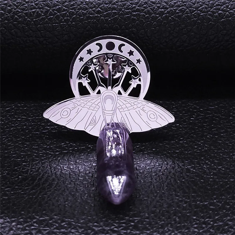 Witchcra Luna Molie Glonț Hexagonale Pendul Reiki Chakra din Oțel Inoxidabil Brosa Femei/Bărbați de Culoare de Argint Bijuterii brosa X7003S05