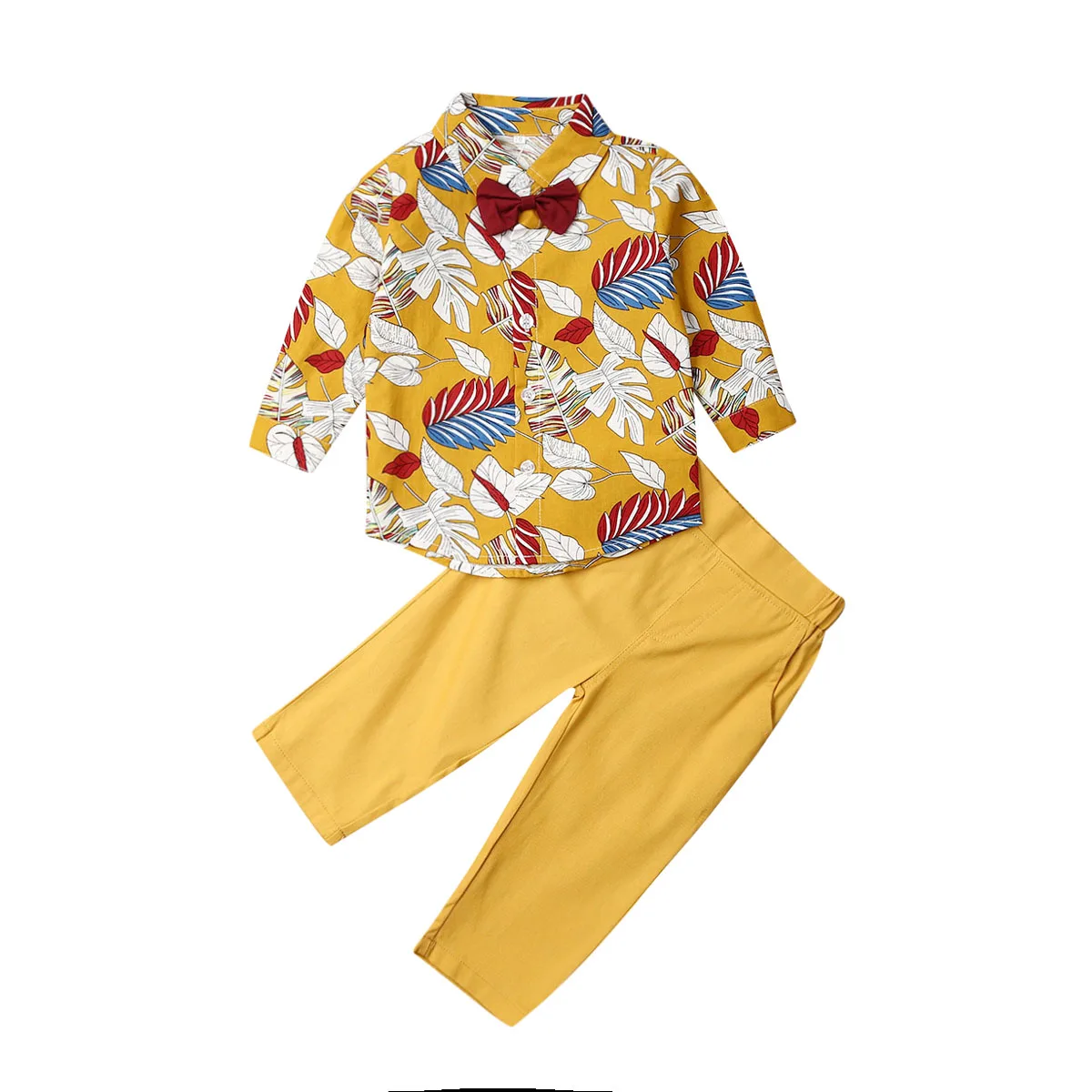 Băiețelul Costum Casual Copii cu Maneca Lunga Tricou Floral+plain Pantaloni Lungi de Primavara Toamna Haine Casual Set Haine 2-7 Ani