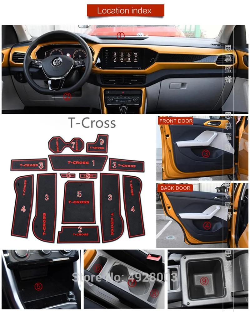 Ușa Groove Mat Anti-alunecare, Cana Pad Interior Accesoriu Decorativ Styling Poarta Slot Perna Pentru Volkswagen VW T-cross Tcross 2019