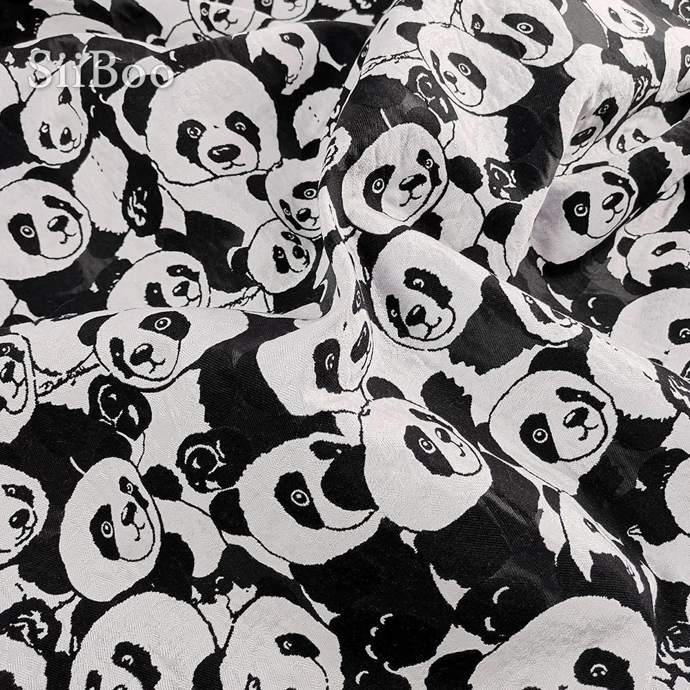 Siiboo greutate grele balck panda în alb și brocade fabric pentru haina de iarna jacheta Tela jacard animal panda sp6221