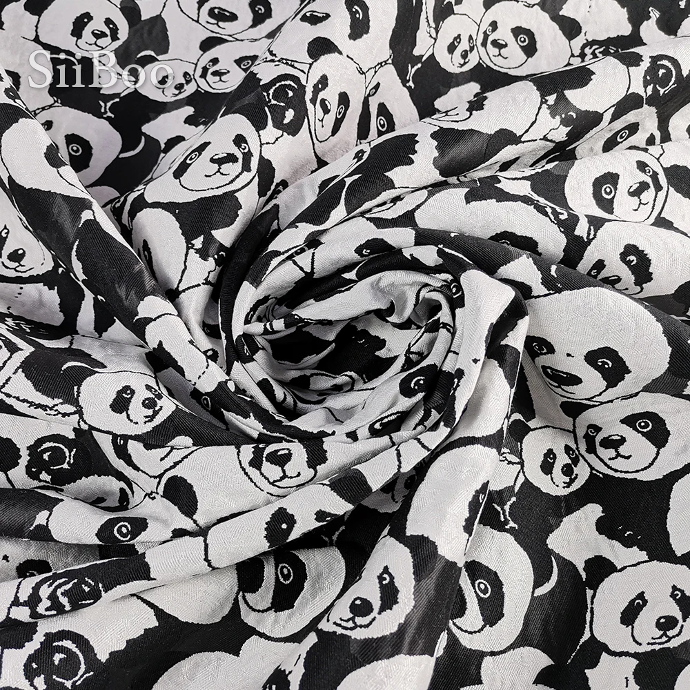 Siiboo greutate grele balck panda în alb și brocade fabric pentru haina de iarna jacheta Tela jacard animal panda sp6221