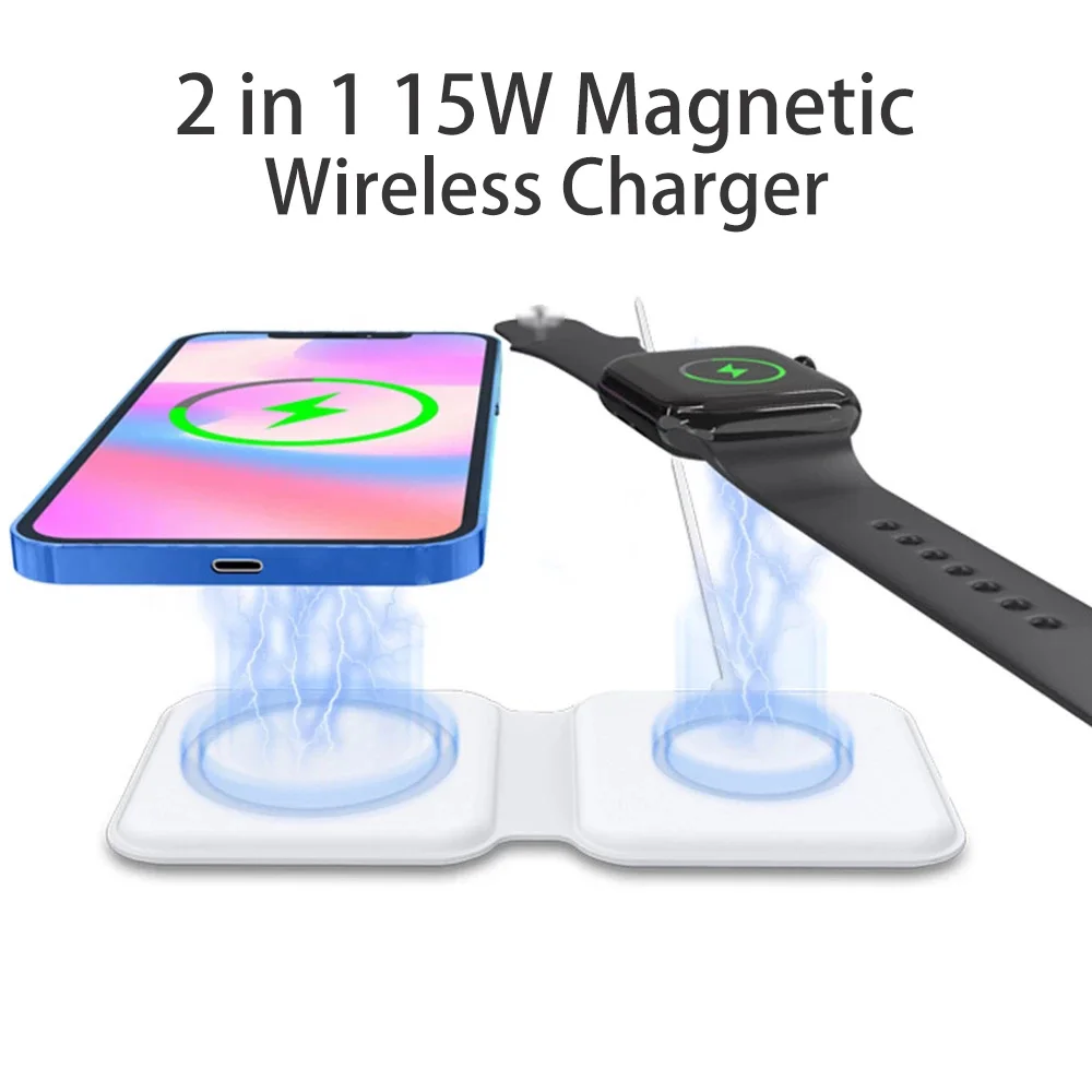 2 in 1 Magnetic Wireless Încărcător 15W Doc de Încărcare Wireless QI Încărcător Rapid pentru iPhone, iWatch AirPods 12 Pro Max 12 Mini-Stație de