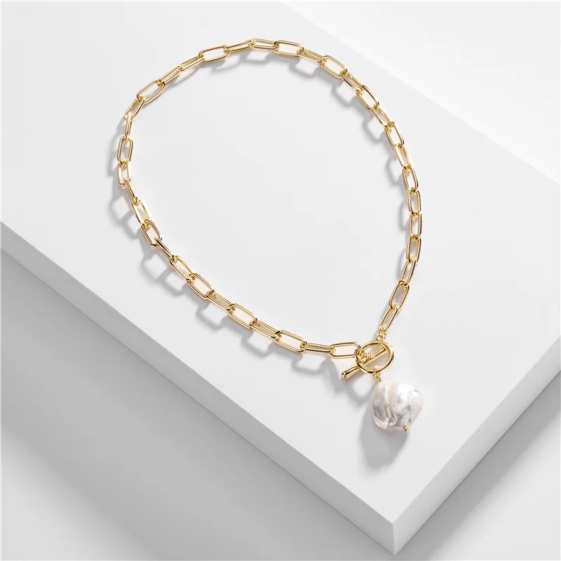 Elegant reale de apă dulce Colier de perle de Culoare de Aur Incuietoare Comutare Boho stil Baroc, Colier de Perle pentru Femei Doamnelor Design Unic