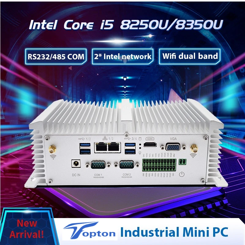 Industriale fără ventilator Mini PC Intel Core i5 8250U i7 7500U 2*DDR4 2*Lans Computer Desktop Win10 Linux 6COM GPIO VGA 4G SIM HD WiFi