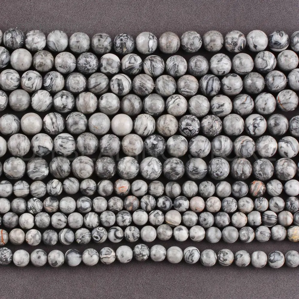 Naturale Hartă Picasso, Jasp Negru Gri Piatră Rotundă 4 6 8 10 12 mm Veritabil Semi Piatră Prețioasă Margele pentru Bijuterii a Face Provizii