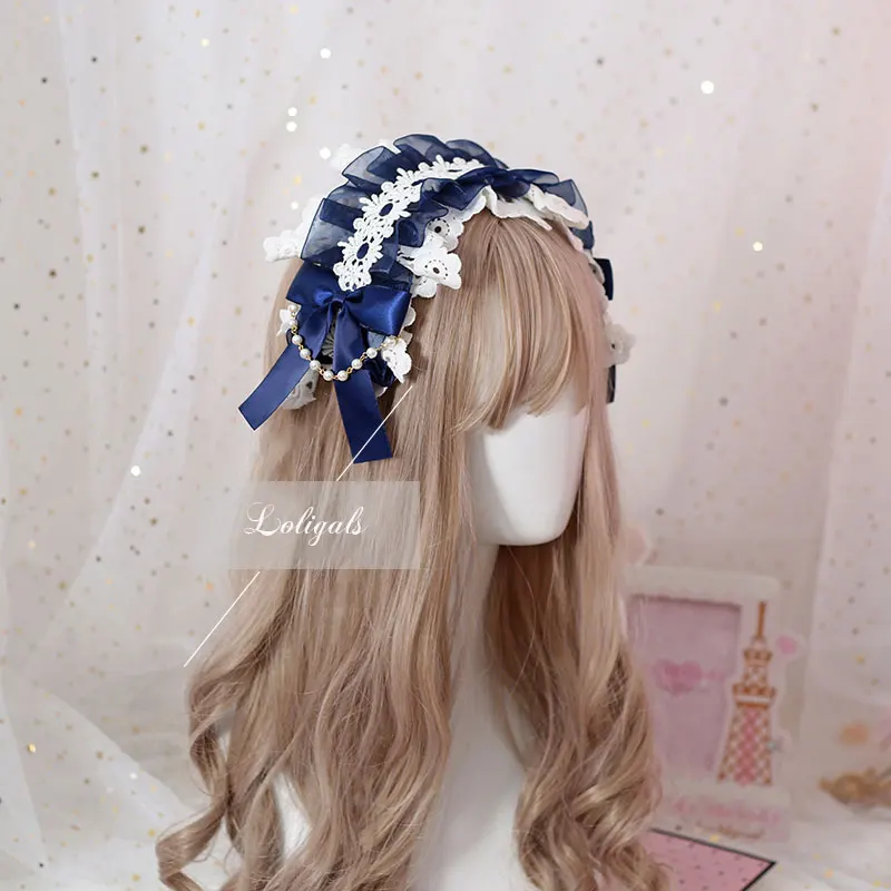 Japonez Mori Fata de Lolita Hairband Dulce Dantela Frizură cu Lanț Detașabile