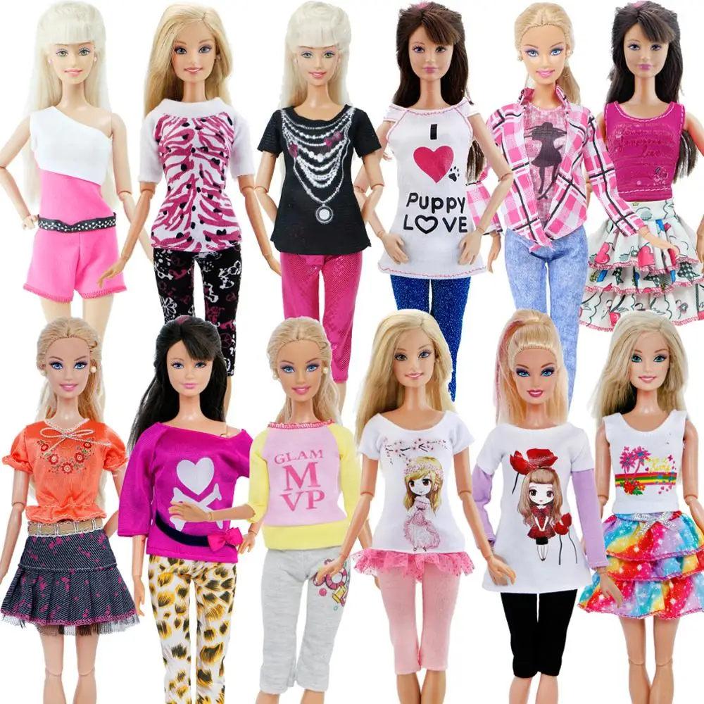 Alege aleator 15 Buc/Lot = 5x Manual Doamna Tinutele Stil Mixt Bluza Pantaloni + 10x Pantofi Haine pentru Barbie Papusa cu Accesorii de Jucarie
