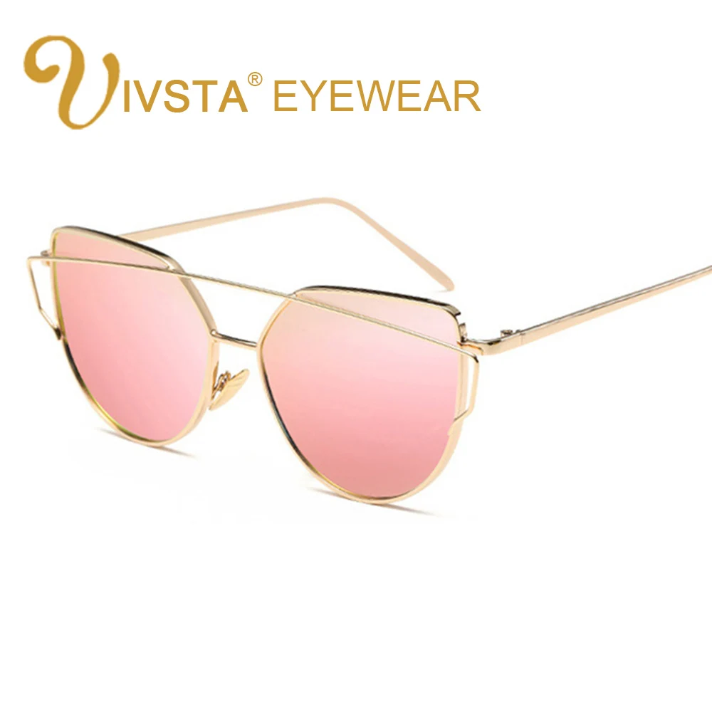 IVSTA Fierbinte Oglindă Plană Lentile Femei ochelari de Soare Ochi de Pisica Clasic de Brand Designer Twin-Grinzi Rose Gold Rama de Ochelari de Soare pentru Femei