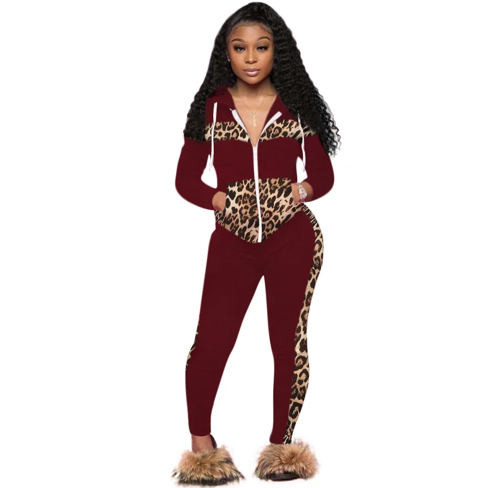 Leopard De Imprimare Trening 2 Piese Pentru Femei Seturi Cu Fermoar Glugă Topuri Și Pantaloni Costume Costum De Primăvară De Moda Street Style Body Set