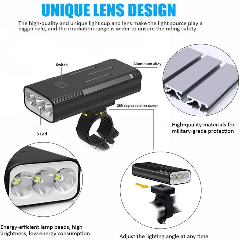 USB Reîncărcabilă Biciclete Lumina de 1000 Lumeni cu Bicicleta Față de Lumină 2400mAh/5200mAh MTB Faruri Super-Luminos Ciclism T6 LED-uri Lampă de Cap