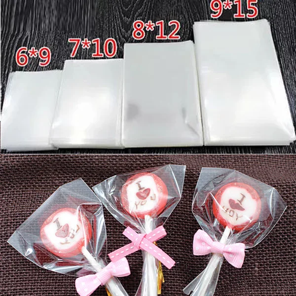 500pcs - Plat Open Top Transparent din Plastic Pungi Lollipop Ciocolata sac de Ambalare - Muti dimensiuni disponibile