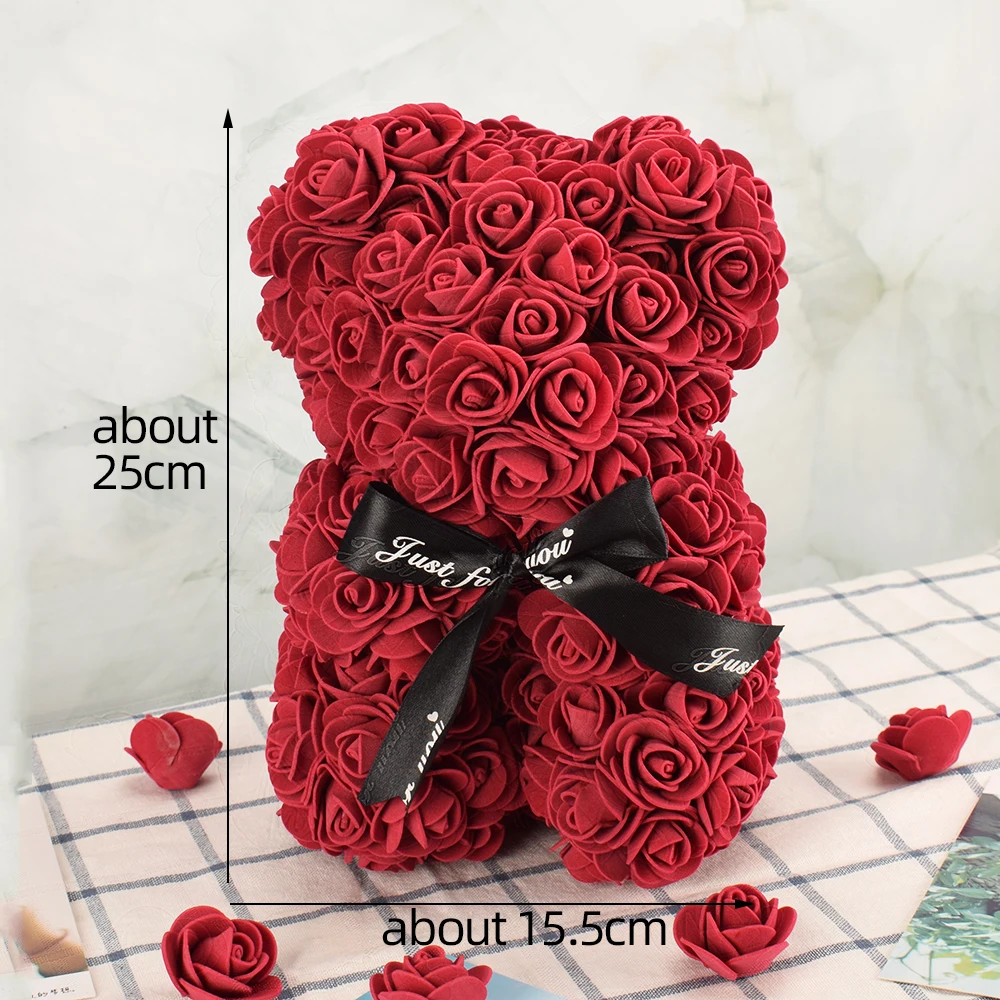 Frumos Cadou de Ziua Îndrăgostiților 25cm Trandafir Roșu Urs de Flori de Trandafir Artificiale Decor de Crăciun Cadouri Femei Îndrăgostiților Cadou Decor Acasă