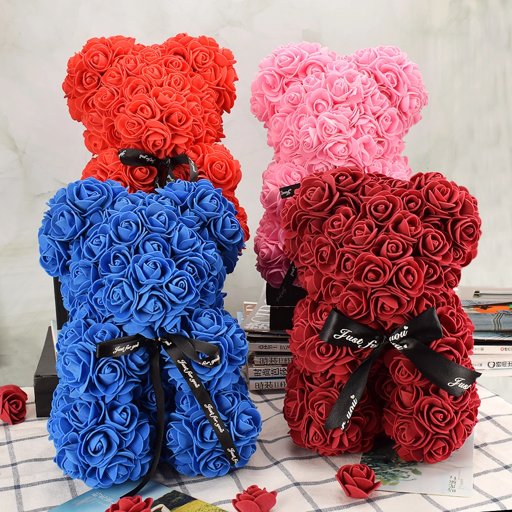 Frumos Cadou de Ziua Îndrăgostiților 25cm Trandafir Roșu Urs de Flori de Trandafir Artificiale Decor de Crăciun Cadouri Femei Îndrăgostiților Cadou Decor Acasă