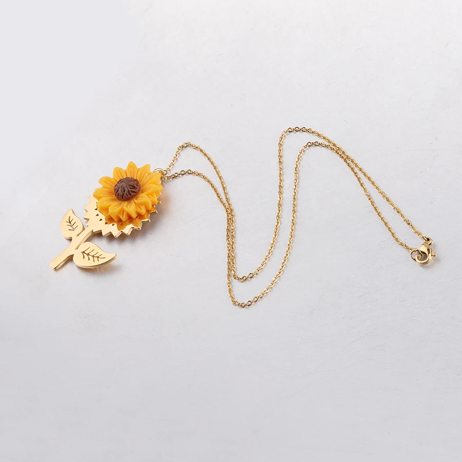 Fnixtar Rășină de Floarea Soarelui Colier din Oțel Inoxidabil de Floarea-soarelui Pandantiv Colier pentru Femei cu Personalitate Cadou Bijuterii 10Piece/lot