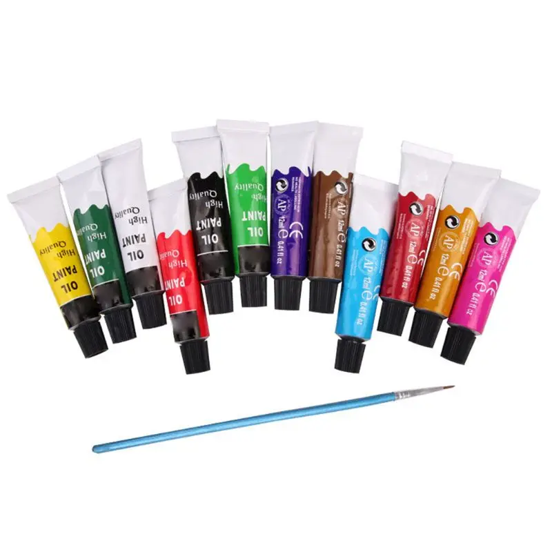 12 Culori de Ulei Pictura Desen Vopsea Pigment Tuburi de 12 ml cu Pensula de Artă G8TA