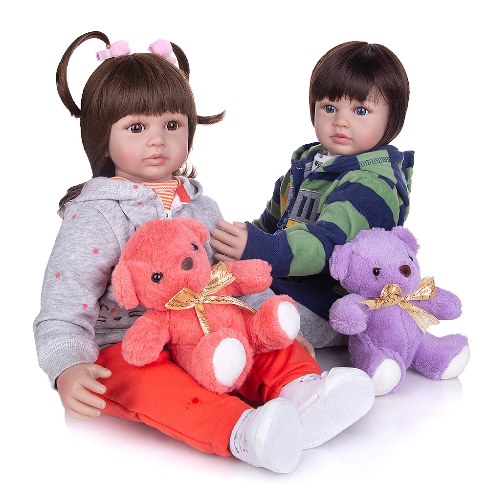 KUKADOLL 24 Inch Renăscut Copii Papusi Gemeni Corpul de Pânză Umplute Bebe Renăscut Silicon Boneca Pentru Copii Cadouri Playmate