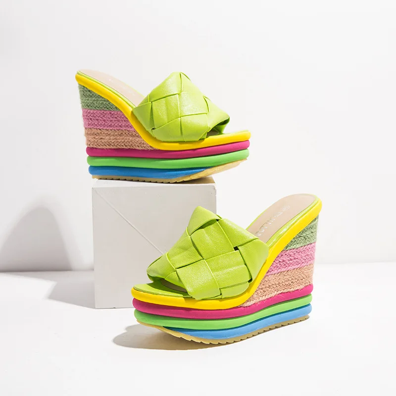 SWONCN chuky toc papuci de femei pantofi de vara pene 2021 vara fierbinte de vânzare bomboane de culoare platforma papuci de diapozitive
