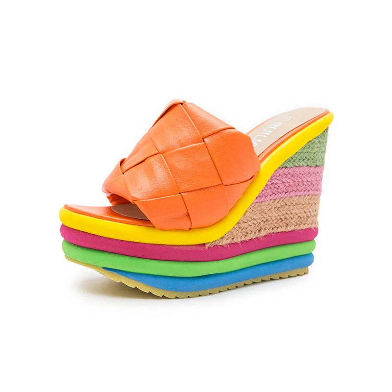 SWONCN chuky toc papuci de femei pantofi de vara pene 2021 vara fierbinte de vânzare bomboane de culoare platforma papuci de diapozitive