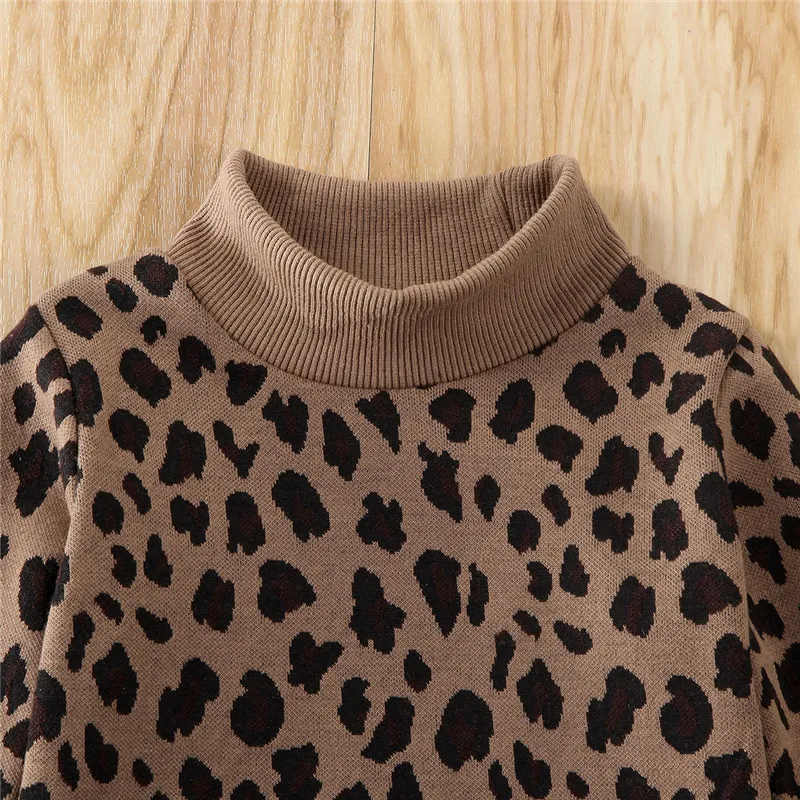 Copilul Fete pentru Copii haine leopard de imprimare Turtle Neck pulover mânecă lungă T-shirt fermoar solid fuste 2 copii Tinutele Casual