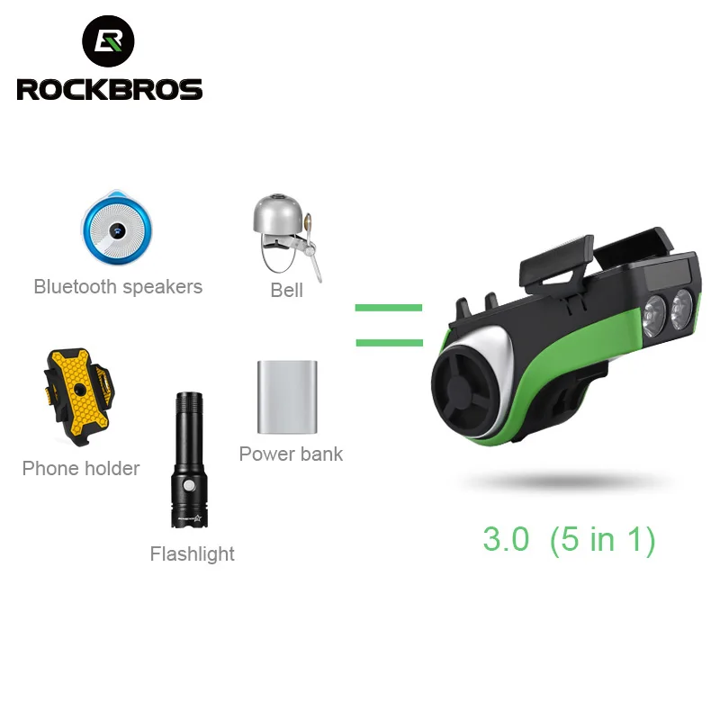 ROCKBROS rezistent la apa 5 in 1 Calculator pentru Biciclete Suport de Telefon Bluetooth Audio MP3 Player Boxe 4400mAh Power Bank Clopot de Biciclete Lumina