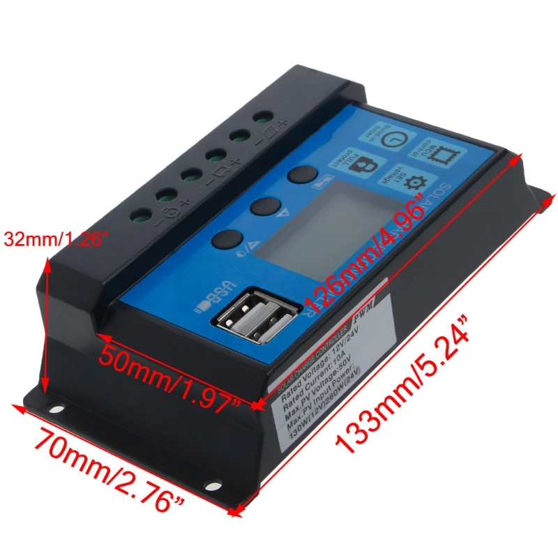 PWM 10/20/30A Dual USB Panou Solar Baterie Regulator Controler de Încărcare 12/24V LCD